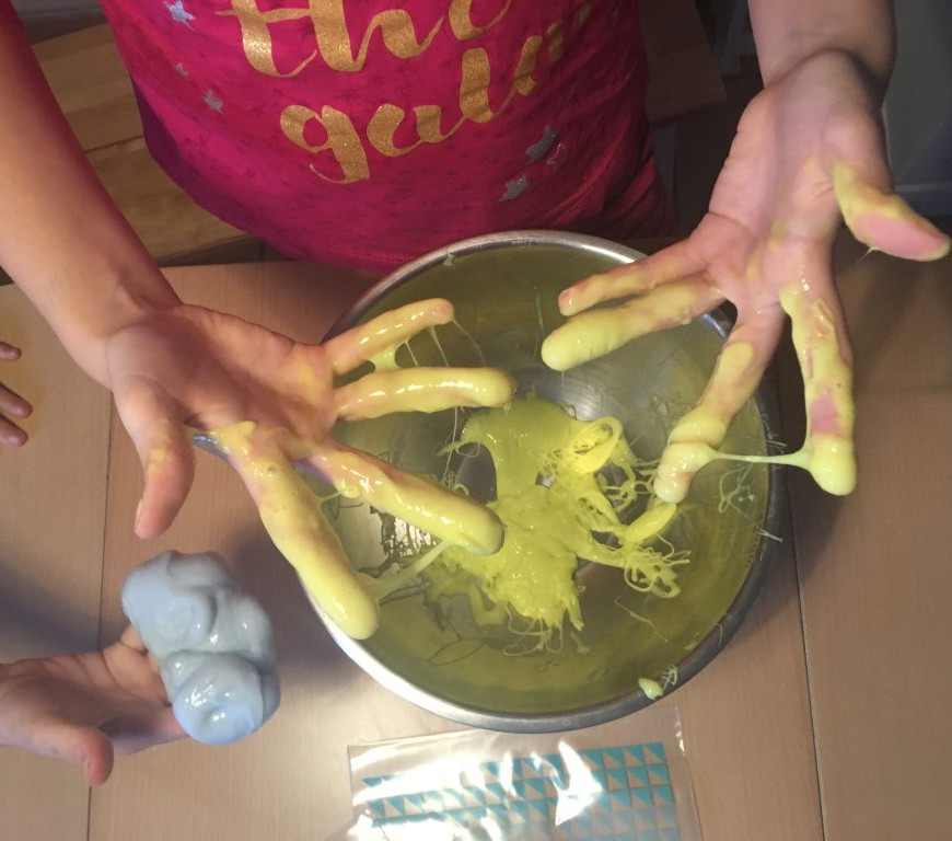 Yellow food colouring added to PVA Glue and washing liquid